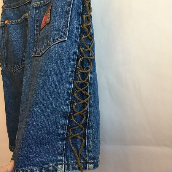 VINTAGE JORDACHE JEAN SKIRT WITH LEATHER LACING - Picture 2 of 8
